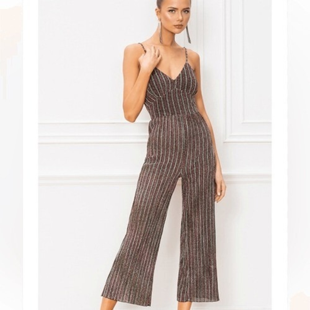 By The Way‎ Julia Jumpsuit S Multi Color Stripe Metallic Sparkly Princesscore